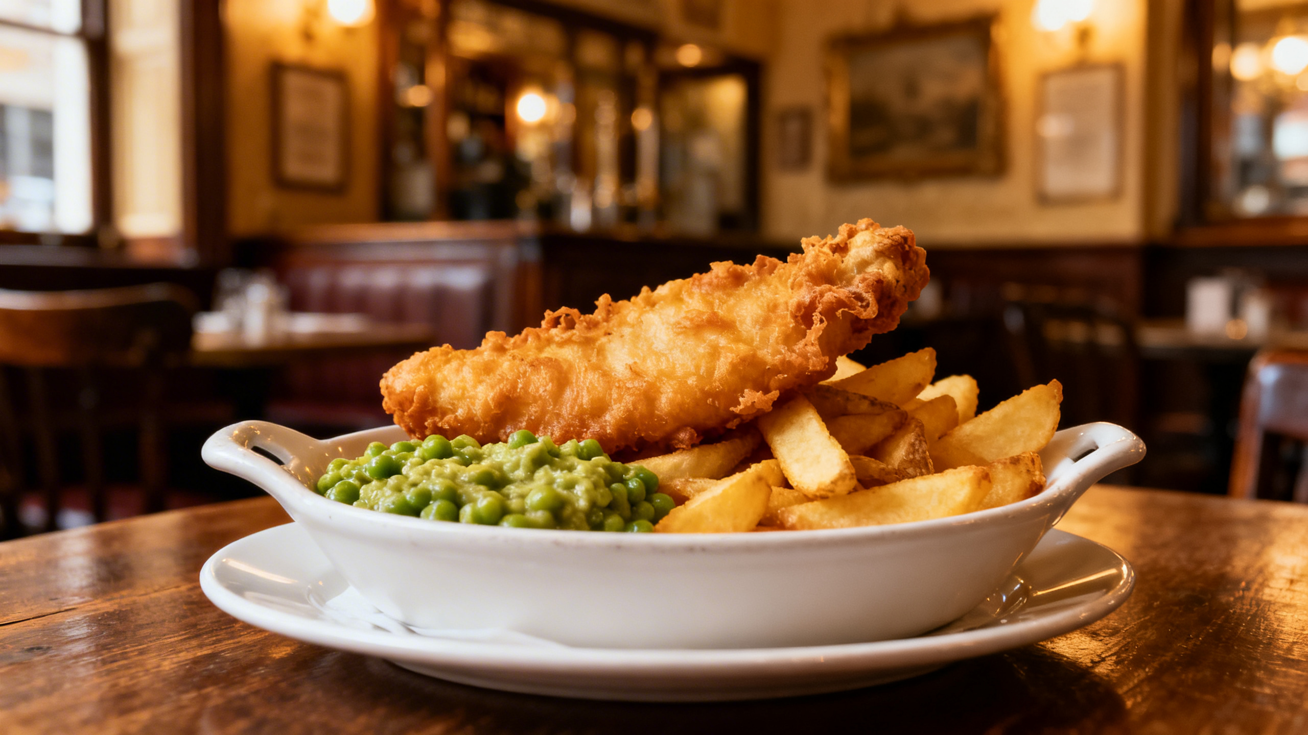 Fish and chips servi dans un pub londonien