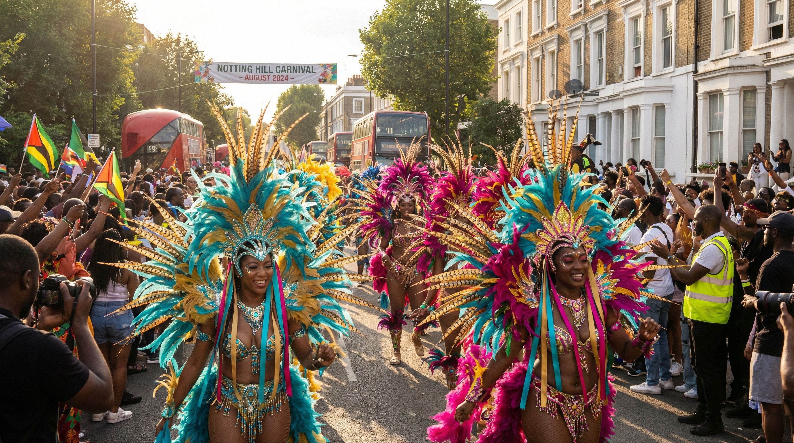 Danseuses en costumes colorés lors du Carnaval de Notting Hill