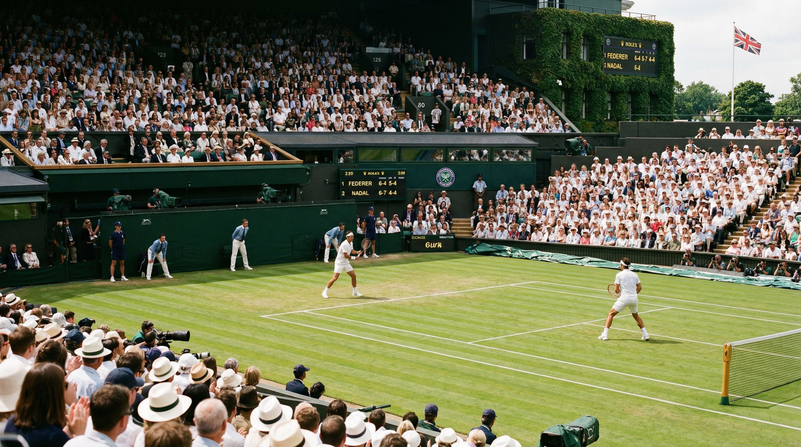 Vue du Centre Court de Wimbledon avec la pelouse et les spectateurs